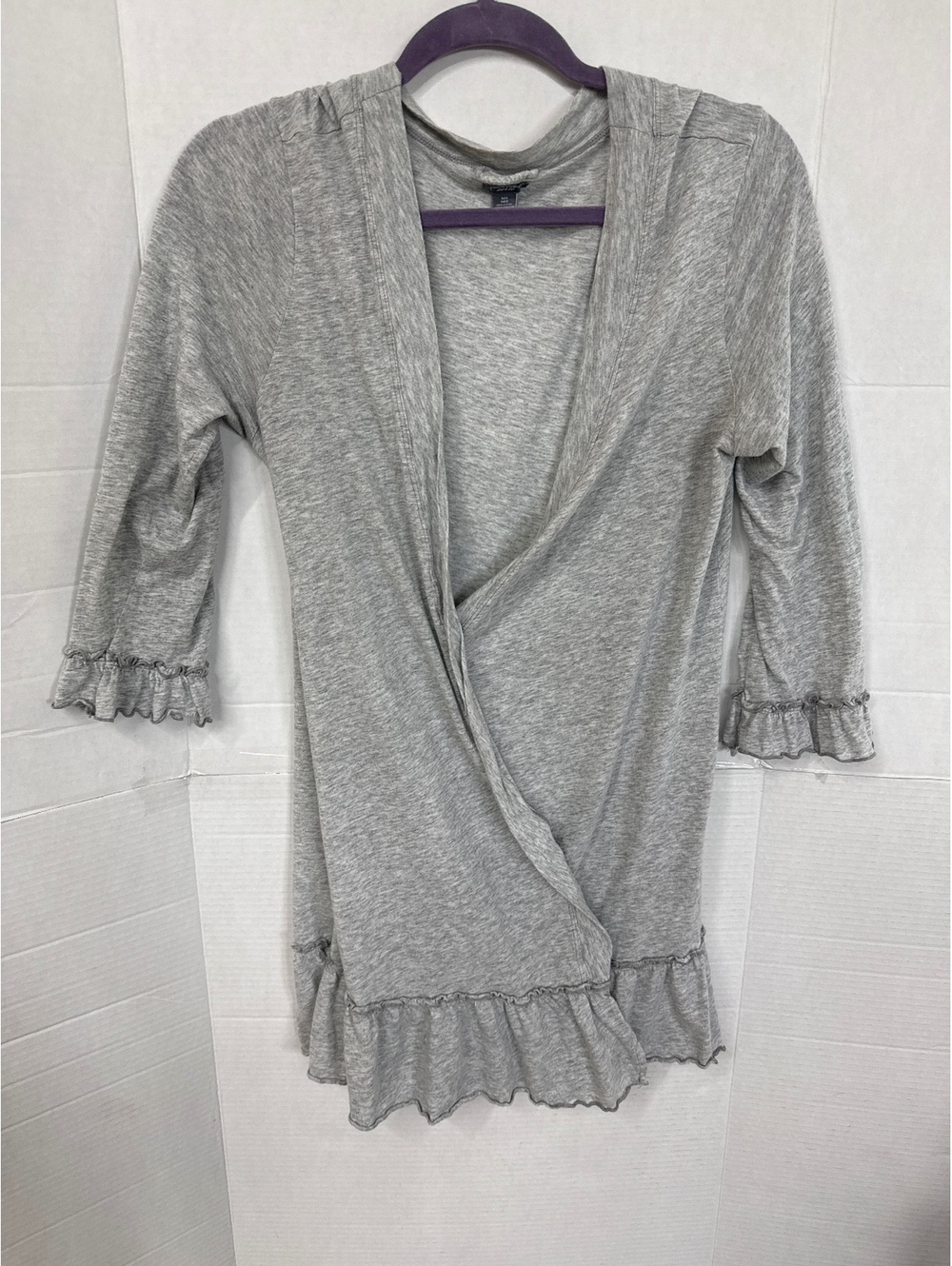 Aerie Medium Gray Cotton Modal Cardigan with Ruffle Trim